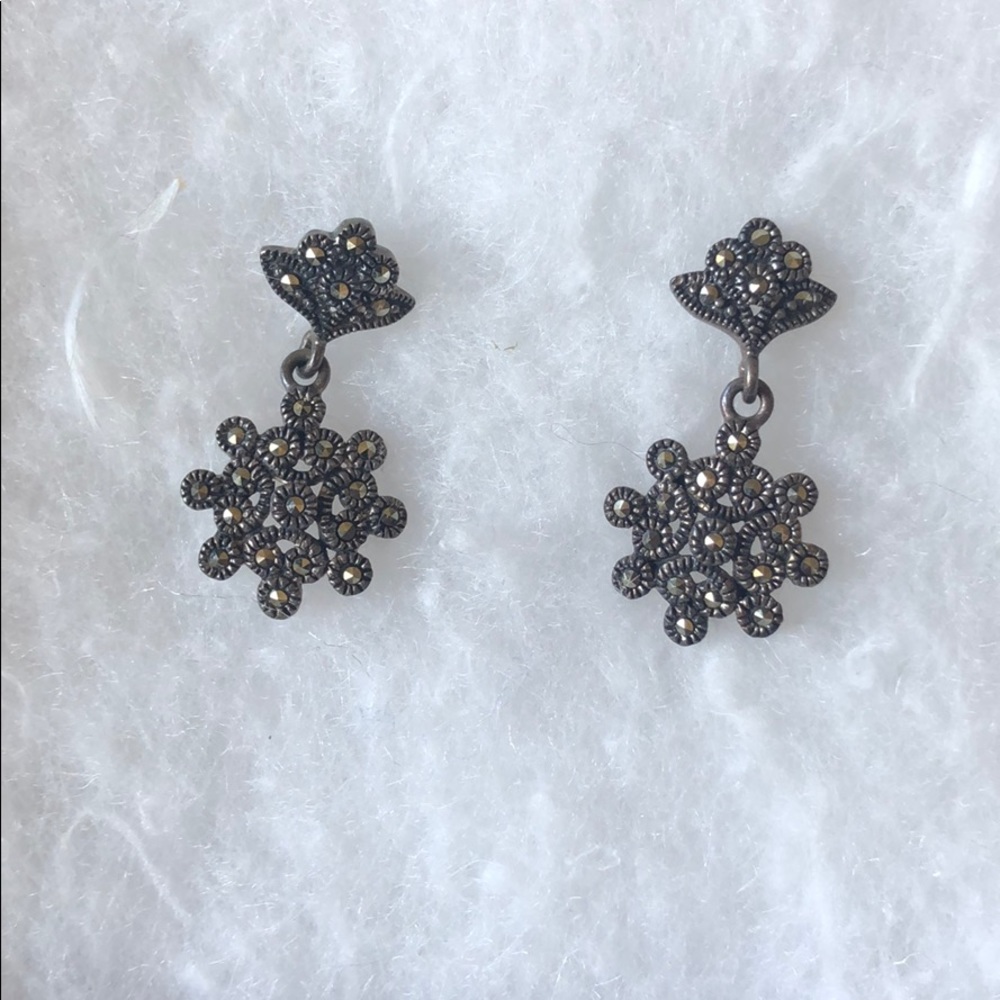 Vintage 925 Silver & Marcasite Drop Earrings